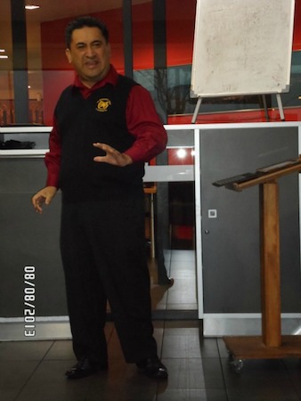 Kingi Biddle practicing for the World Toastmaster Championship