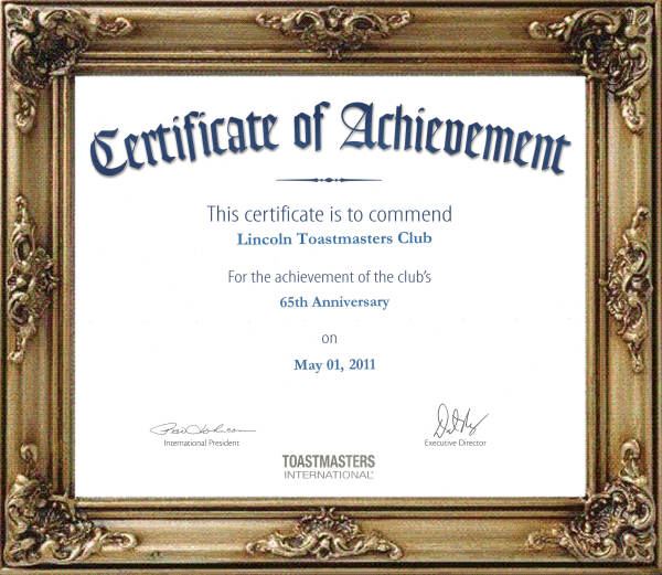 Certificate from TMI for 65th Anniversary