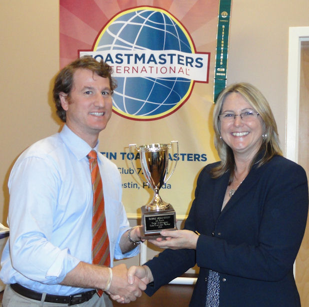 Daniel presenting Debbie Area 54 Speech Evaluation Contest Winner